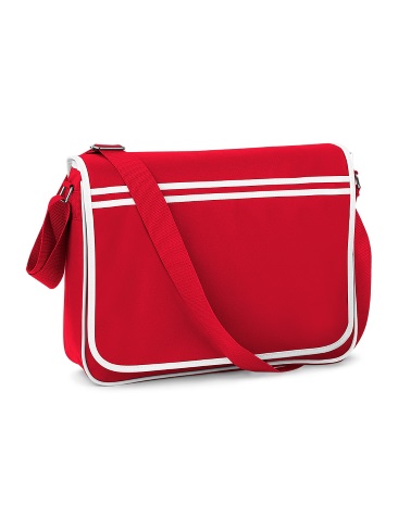 School retro styled messenger bag, adjustable webbing shoulder strap mesh pocket