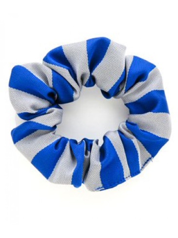 School or club scrunchie, broad stripe, 100% polyester, royal and white