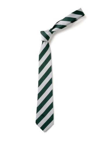 School or club tie, broad stripe, 100% polyester, green and white