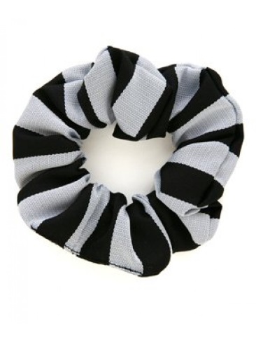 School or club scrunchie, broad stripe, 100% polyester, black and white