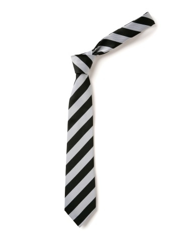School or club tie, broad stripe, 100% polyester, black and white