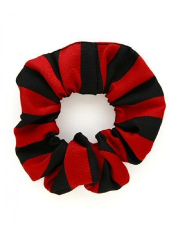 School or club scrunchie, broad stripe, 100% polyester, black and red