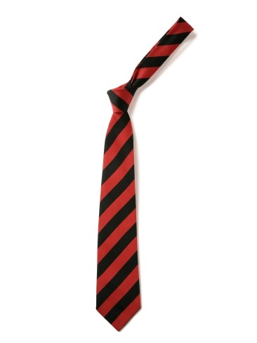School or club tie, broad stripe, 100% polyester, black and red