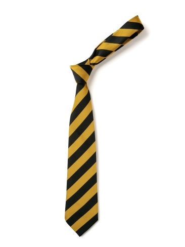 School or club tie, broad stripe, 100% polyester, black and gold