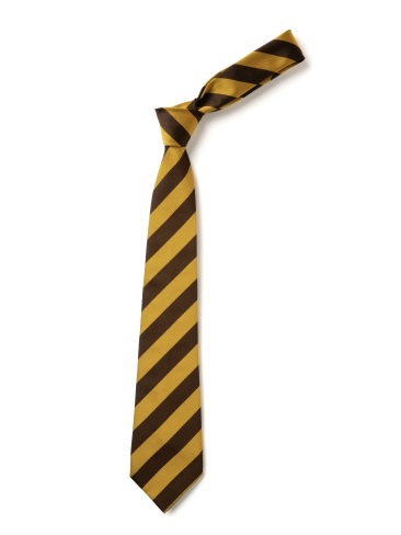 School or club tie, broad stripe, 100% polyester, brown and gold