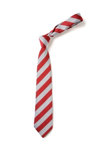 School or club tie, broad stripe, 100% polyester, red and white
