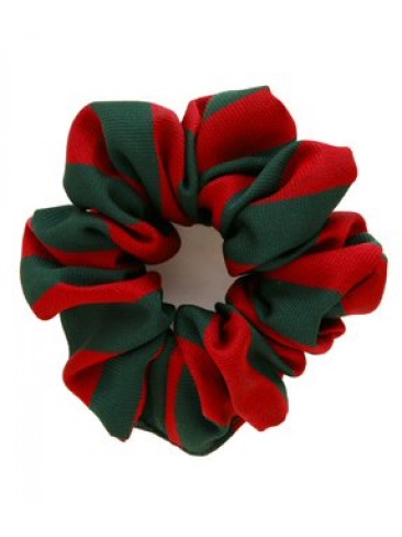 School or club scrunchie, broad stripe, 100% polyester, red and green