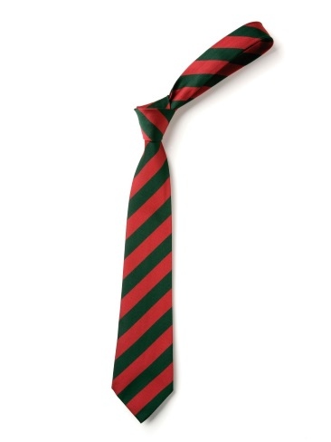 School or club tie, broad stripe, 100% polyester, red and green