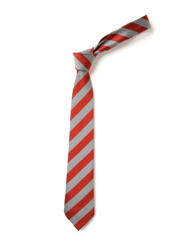 School or club tie, broad stripe, 100% polyester, scarlet and silver