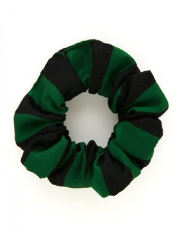 School or club scrunchie, broad stripe, 100% polyester, black and emerald