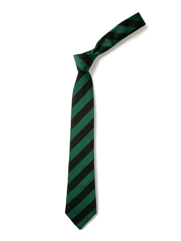 School or club tie, broad stripe, 100% polyester, black and emerald