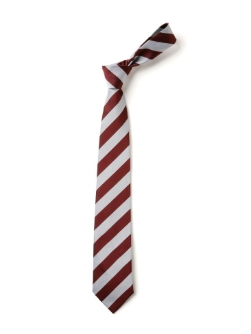 School or club tie, broad stripe, 100% polyester, maroon and white