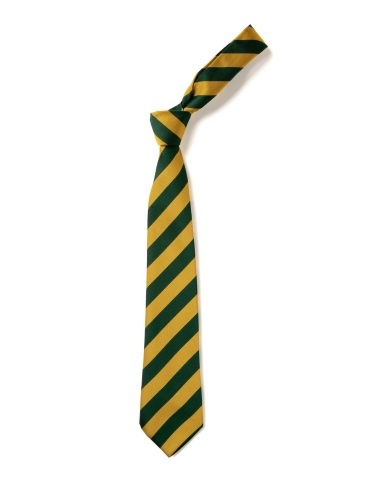 School or club tie, broad stripe, 100% polyester, green and gold