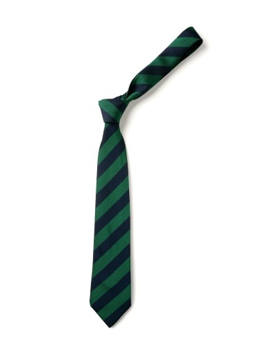 School or club tie, broad stripe, 100% polyester, navy and emerald