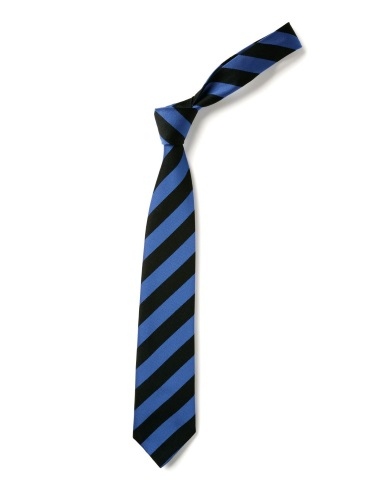 School or club tie, broad stripe, 100% polyester, black and royal