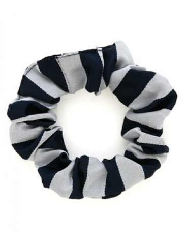 School or club scrunchie, broad stripe, 100% polyester, navy and white