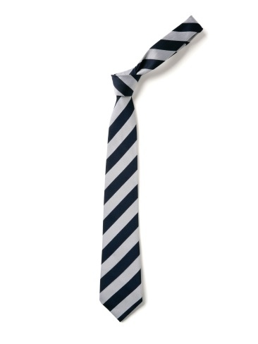 School or club tie, broad stripe, 100% polyester, navy and white