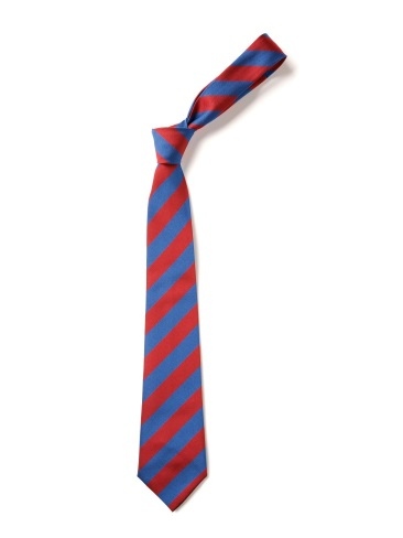 School or club tie, broad stripe, 100% polyester, red and royal