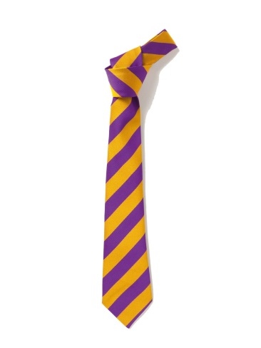 School or club tie, broad stripe, 100% polyester, purple and gold
