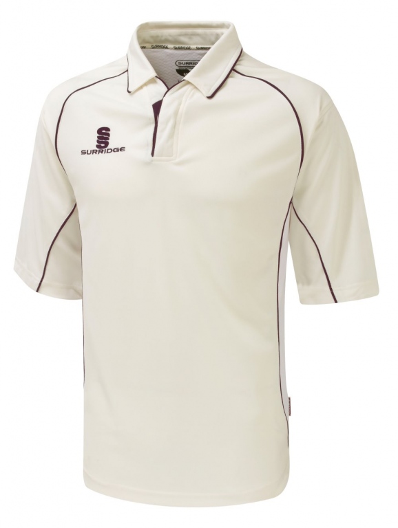 Surridge premier cricket shirt 3/4 sleeve with contrast piping and mesh panels
