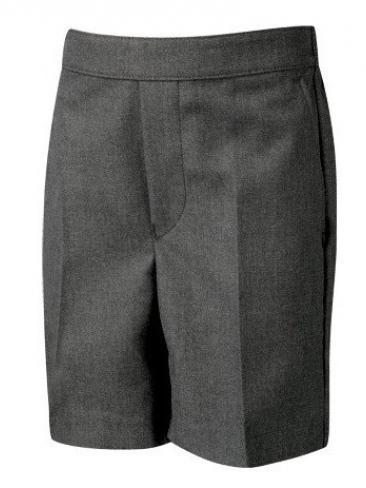 Boys school short trousers flat front, pull up Eco poly / viscose in grey