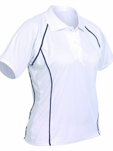 Sports Team Training Fitted White Polo Shirt with Contrast Navy Piping