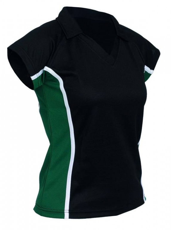Sports Team V-Neck Fitted Shirt with Collar, Contrast Panels and Capped Sleeves