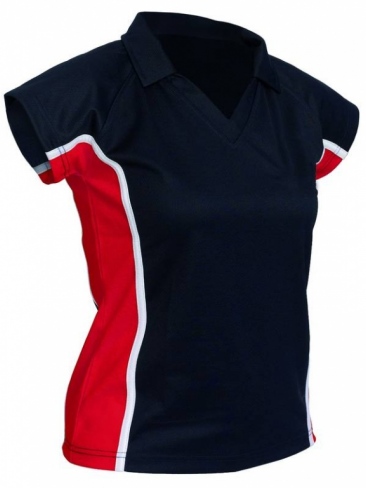 Sports Team V-Neck Fitted Shirt with Collar, Contrast Panels and Capped Sleeves