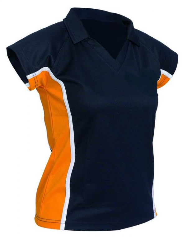 Sports Team V-Neck Fitted Shirt with Collar, Contrast Panels and Capped Sleeves