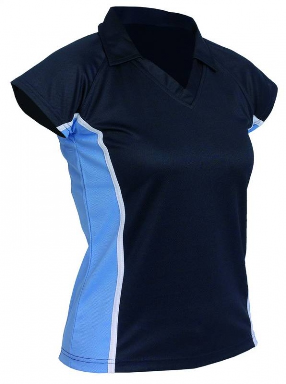 Sports Team V-Neck Fitted Shirt with Collar, Contrast Panels and Capped Sleeves