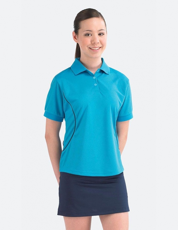 School games girls polo shirt 100% polyester with contrast colour piping