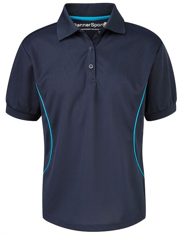 School games girls polo shirt 100% polyester with contrast colour piping