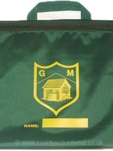 Gig Mill Primary School A4 Zipped Book Bag Bottle Green with Logo Print