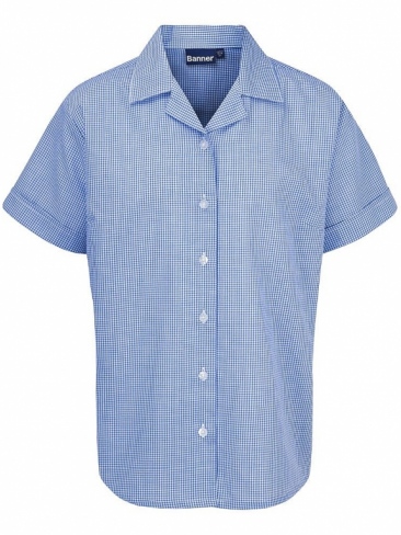 Gingham school blouse short sleeve revere collar