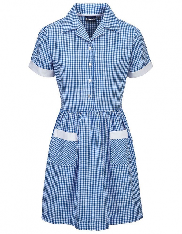 School Gingham Summer Dress Back Tie Belt