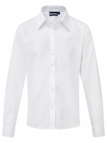 Girls slim fit school blouse with tie collar, long sleeves in White