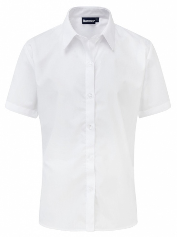 Girls slim fit school blouse with tie collar, short sleeves in White