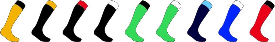 Team club football socks with contrast colour turnover tops