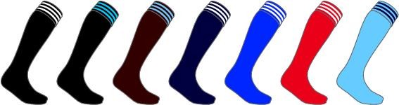 Team club football socks with contrast colour hoop turnover tops