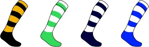 Team club football socks with contrast colour hoops