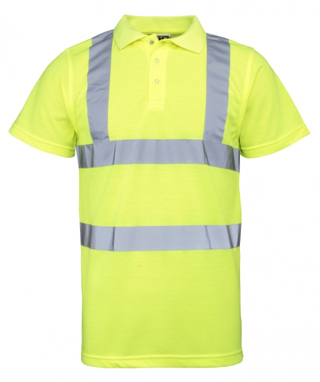 Hi vis polo shirt, work safety wear, fluorescent orange or yellow, reflective 