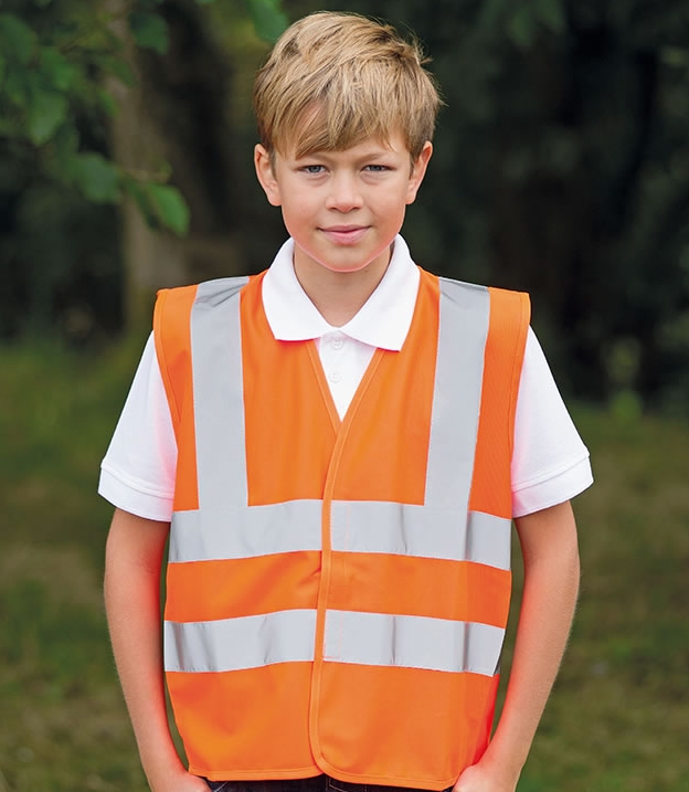 School wear hi vis vest for enhanced visibility safety worn over school uniform