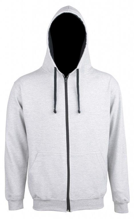 School or College Zipped Hoody Zoodie with Contrast Colour Hood and Drawcords