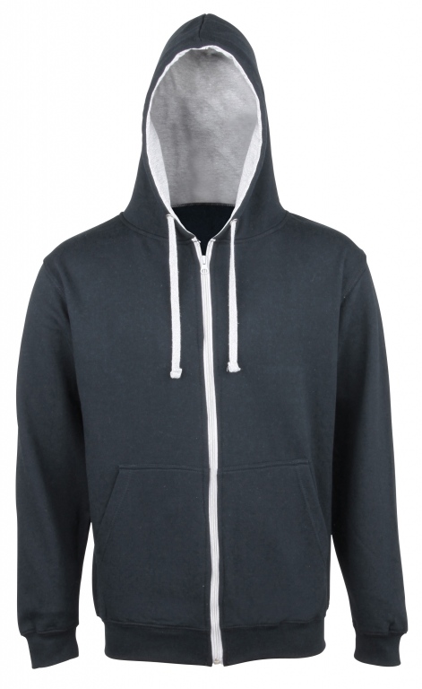 School or College Zipped Hoody Zoodie with Contrast Colour Hood and Drawcords