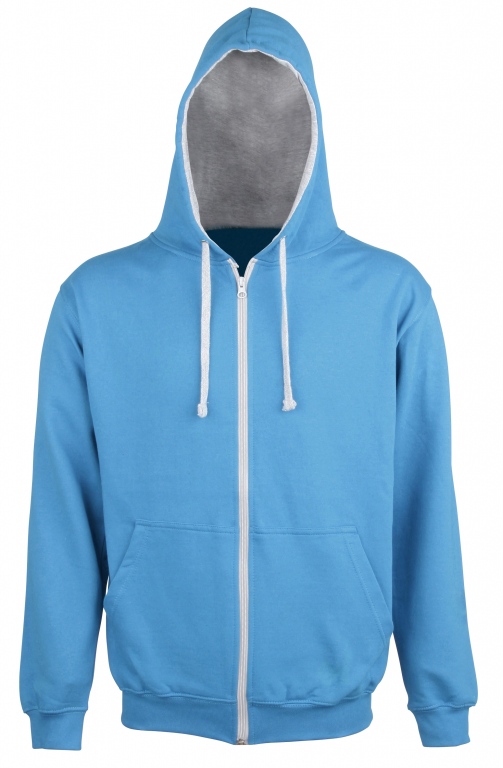 School or College Zipped Hoody Zoodie with Contrast Colour Hood and Drawcords