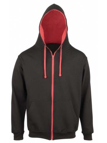 School or College Zipped Hoody Zoodie with Contrast Colour Hood and Drawcords