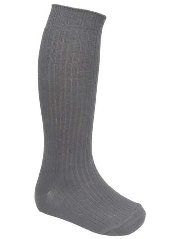 Ribbed long school knee socks in acrylic mix available in brown grey navy black