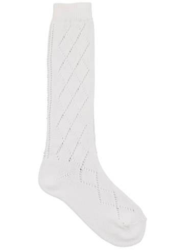 Pattern long school knee length socks in pelerine cotton available in white