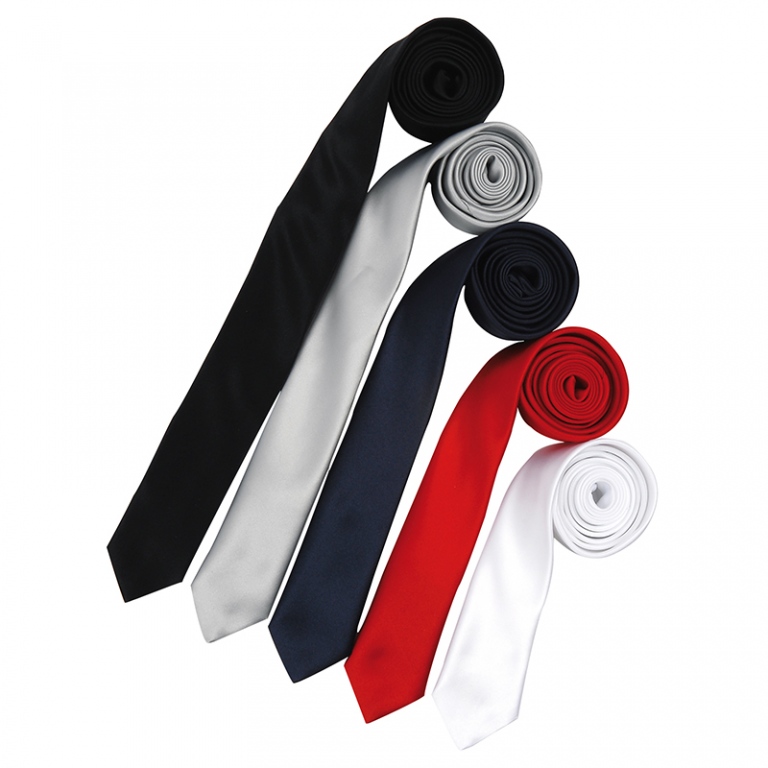 Stylish satin weave polyester slim tie 57" in length and 2" blade width