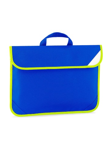Enhanced visibility school book bag, fluorescent seams in school uniform colours